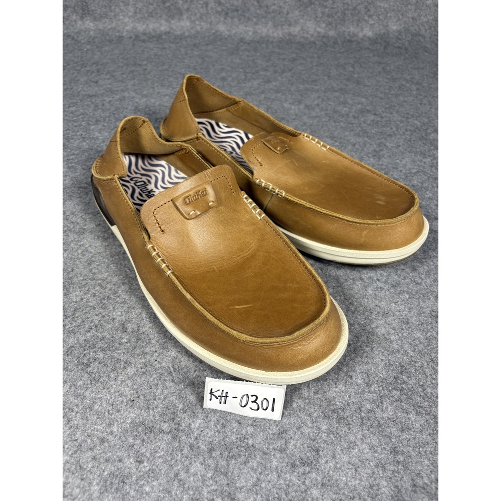 OluKai Men's Tan Leather Slip-On Loafers - Picture 10 of 10